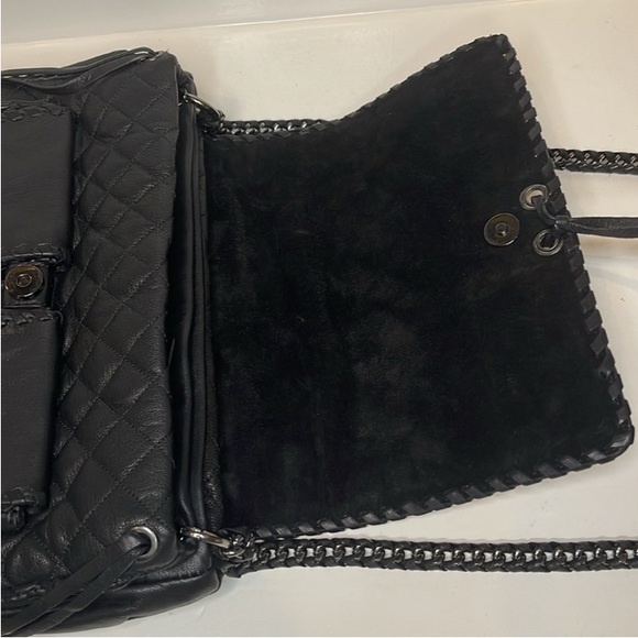 ZARA Quilted Leather W/Crossbody Chain Strap Black Chic City Bag RARE - Picture 4 of 16